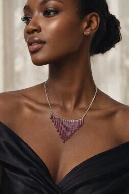 Vintage Swarovski Crystal Fringe Necklace Silver Tone Pink – $78